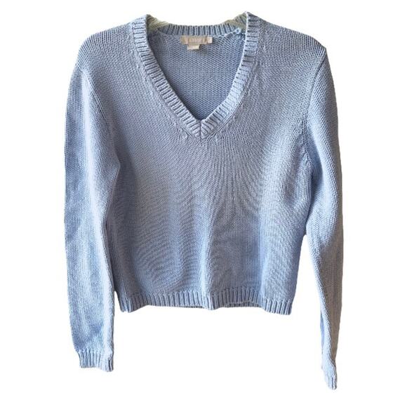J. Crew Sweaters - J. Crew Womens Sweater Size M Baby Blue Pullover V-Neck Cotton Tight Knit